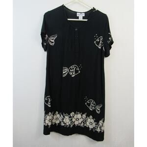 Desert Jems Medium Black White Fish Printed Dress Short Sleeves Mumu